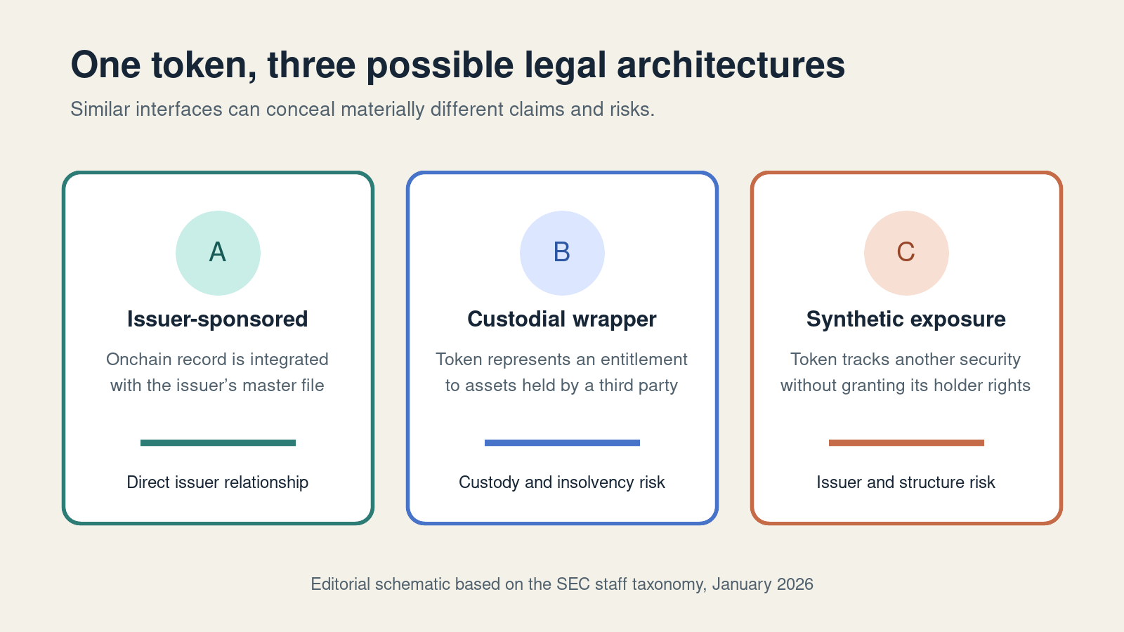 Three legal architectures for a tokenized security